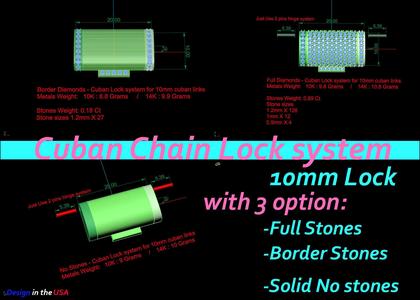 10 mm Cuban chain lock system with 3 models alternatives