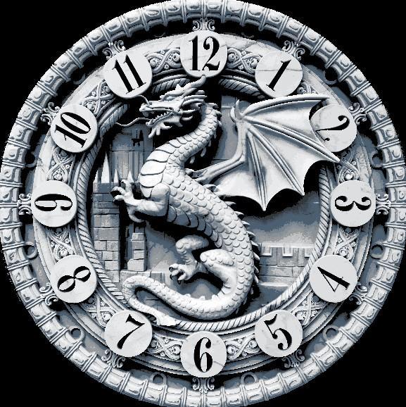 Celtic Knot Design Clock Face showcasing a Carved Great Dragon