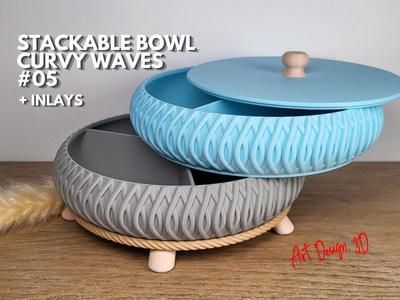 Stackable Bowl Tray – Curvy Waves 05 + Inlays