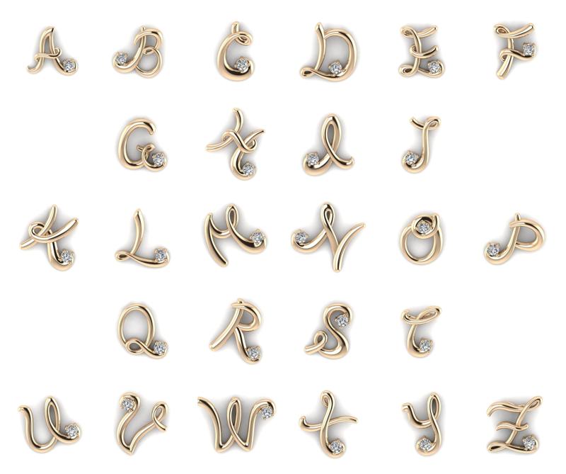 Alphabet letter l with diamonds on gold chain 3D Model Collection