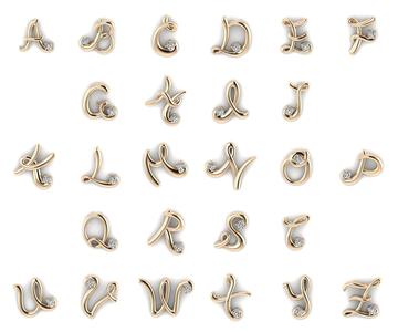 Alphabet letter l with diamonds on gold chain 3D Model Collection