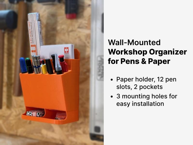 Wall-Mounted Workshop Organizer for Pens & Paper