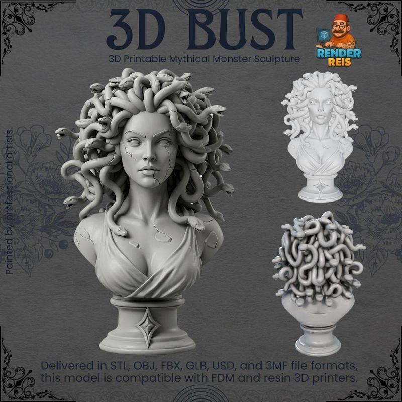 Medusa Bust  Mythological Snake Haired Goddess Statue