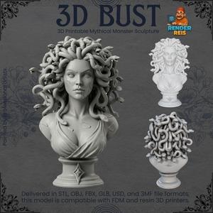 Medusa Bust  Mythological Snake Haired Goddess Statue