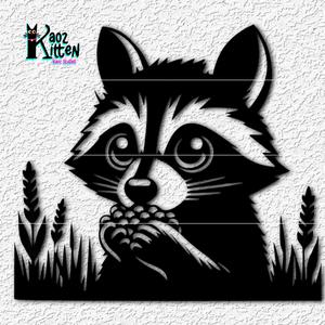 raccoon eating wall art woodland mountain cabin decor