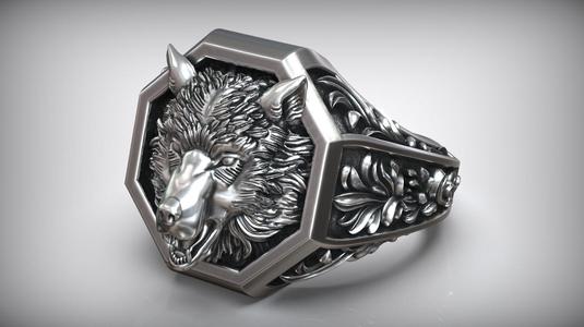 Wolf Head Signet Pattern Men Ring