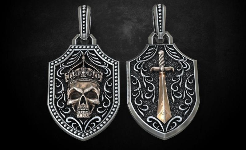 Pendant with a skull and sword in patterns 240