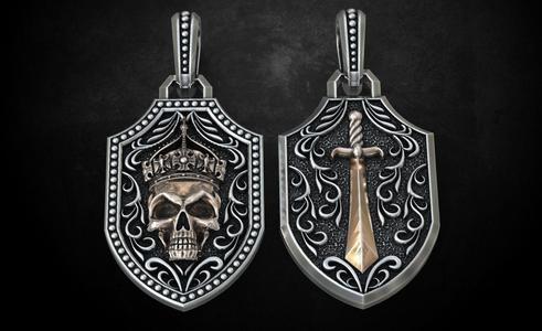 Pendant with a skull and sword in patterns 240