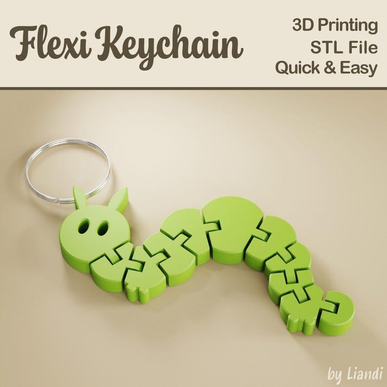 Flexi Caterpillar STL Keychain – 3D Print File, Flexible Fidget Cute Keyring Bag Charm, Articulated, Digital Download for Commercial Use