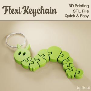 Flexi Caterpillar STL Keychain – 3D Print File, Flexible Fidget Cute Keyring Bag Charm, Articulated, Digital Download for Commercial Use