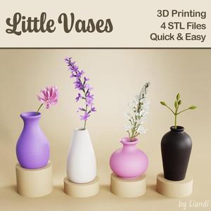 Cute Mini Vases STL Set – 4 3D Print Files, Small Home Decor for Desk or Shelf, Fun Gift for Her, Digital Download for Commercial Use