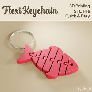 Flexi Fish STL Keychain – 3D Print File, Flexible Fidget Ocean Keyring Bag Charm, Articulated, Digital Download for Commercial Use
