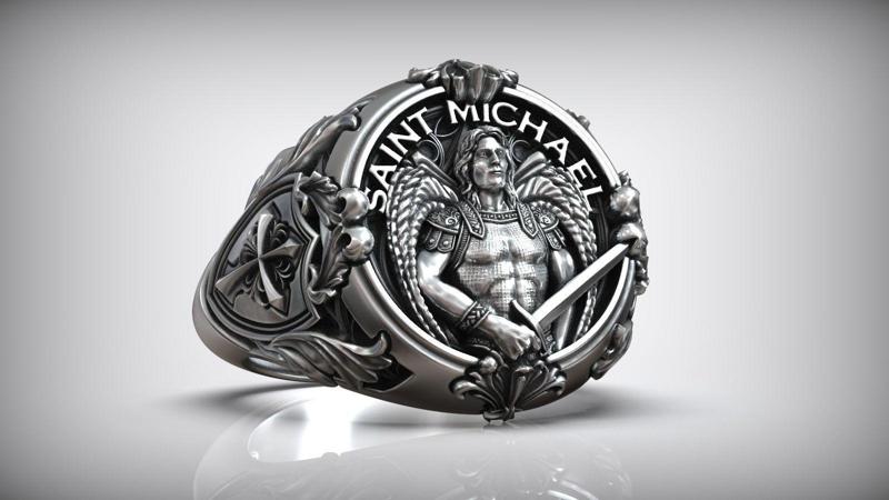 Saint Michael Archangel Shield Sword Symbol Christian Ring
