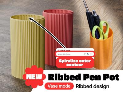 Vase Mode Ribbed Pen Pot / Holder   