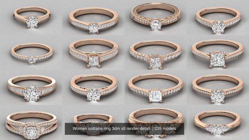 235 Women solitaire ring 3dm stl 9 render detail  3D Model Collection