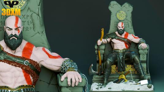 Kratos on Throne for 3D Printing STL