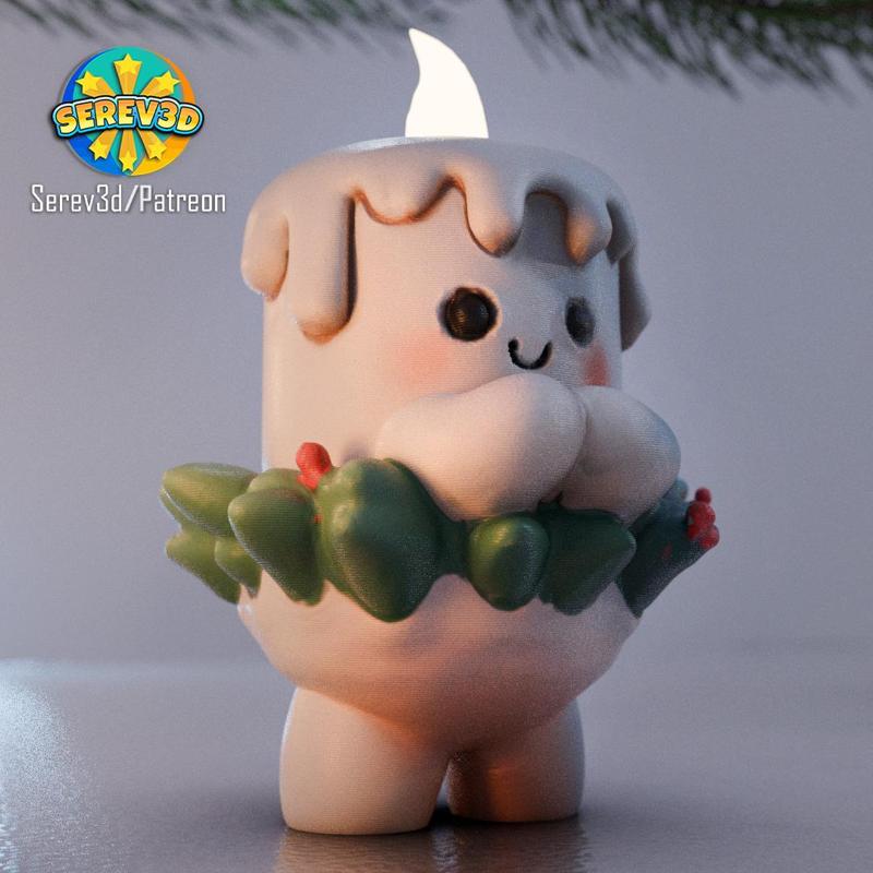 Cute Xmas Mistletoe Candle - 3D print STL and multicolor 3MF file