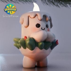 Cute Xmas Mistletoe Candle - 3D print STL and multicolor 3MF file