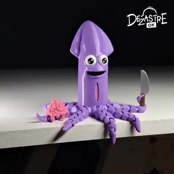 Articulated squid in the knife, guts come out