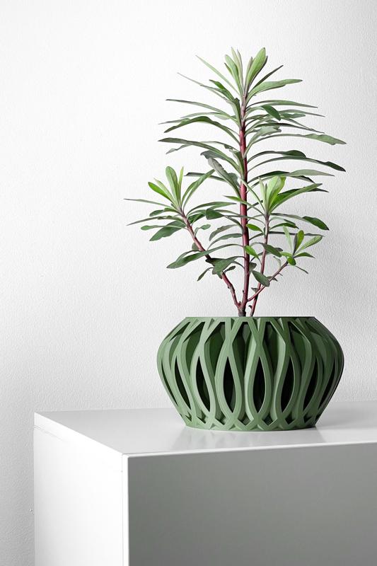 The Serik Planter Pot with Drainage | Tray & Stand Included | Modern and Unique Home Decor for Plants and Succulents  | STL File