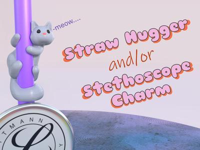Purrfectly Cute Cat Straw  & Stethoscope Charm