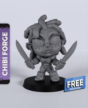 Female Half-Orc Fighter Chibi – With Free Dragon  – 5e DnD Inspired for RPG and Wargamers