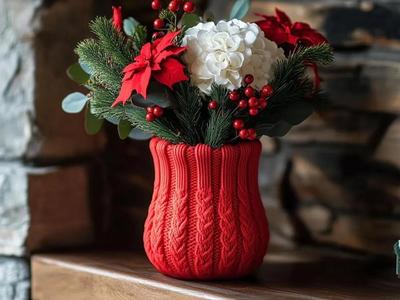 Cozy Knit Christmas Vase for Festive Decor
