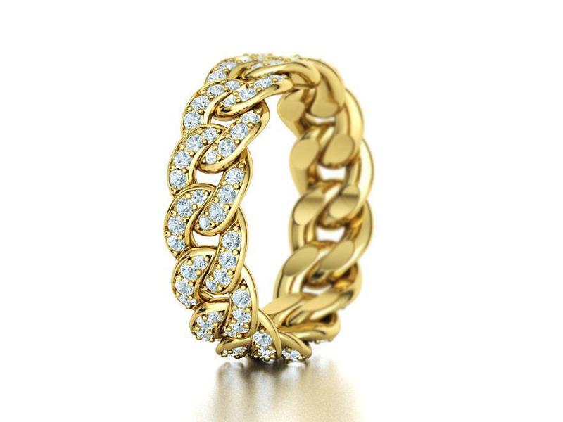 DIAMOND Cuban Link Chain Ring Stackble Ring 7mm wide 19mm SIZE