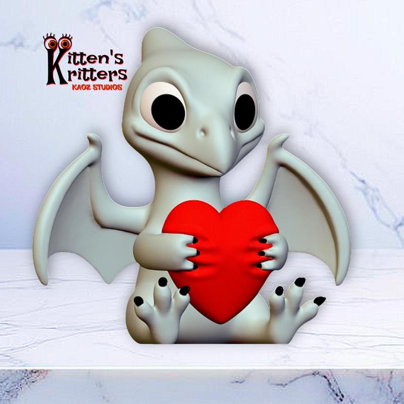 Valentines Day pteranadon love keychain and figurine set of 4