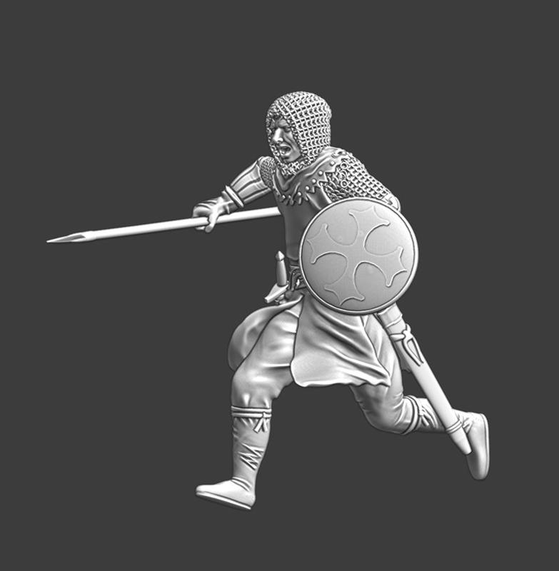 Medieval soldier running with spear