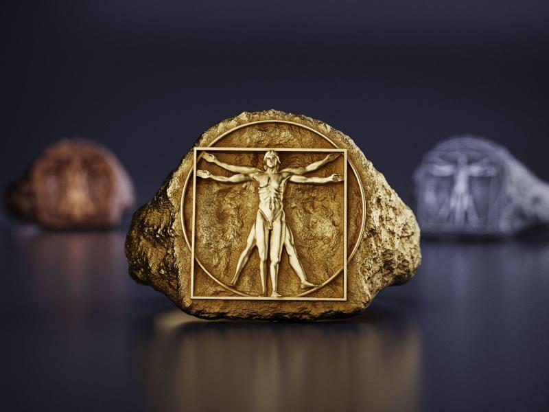 Vitruvian Man Signet Ring Leonardo Davinci