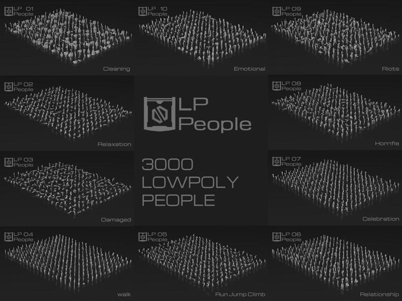 3000 LowPoly People crowds 3D Model Collection