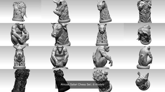 African Safari Chess Set 3D Model Collection