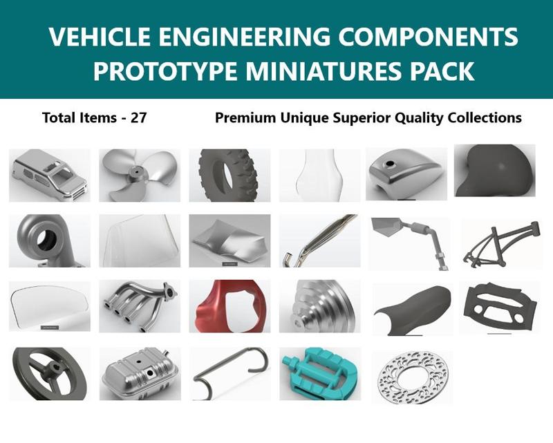 VEHICLE ENGINEERING COMPONENTS PROTOTYPE MINIATURES PACK 3D Model Collection