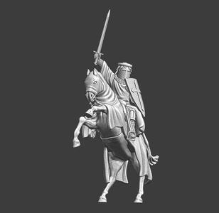 Medieval crusader mounted and raised sword