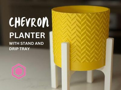 Chevron Planter with Stand and Drip Tray