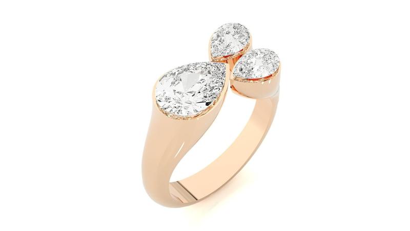 Tri Star Pear Head High Jewelry Cocktail Ring 3dm stl renders