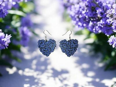 Violet flowers heart earrings