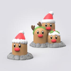 Christmas Diglett & Dugrio (Easy Print No Supports)