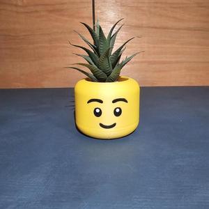 Lego head planter with screw on drip tray
