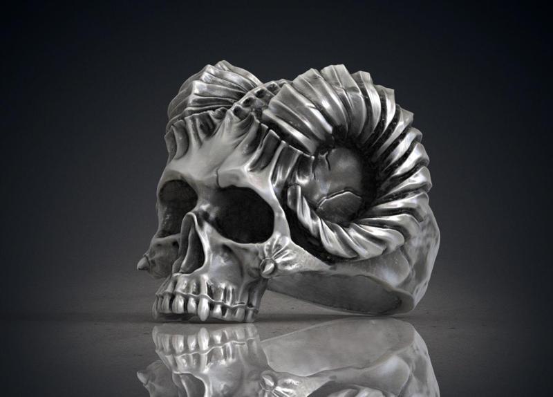 Ring Skull Horned  Demon STL OBJ 3d model for 3d printing