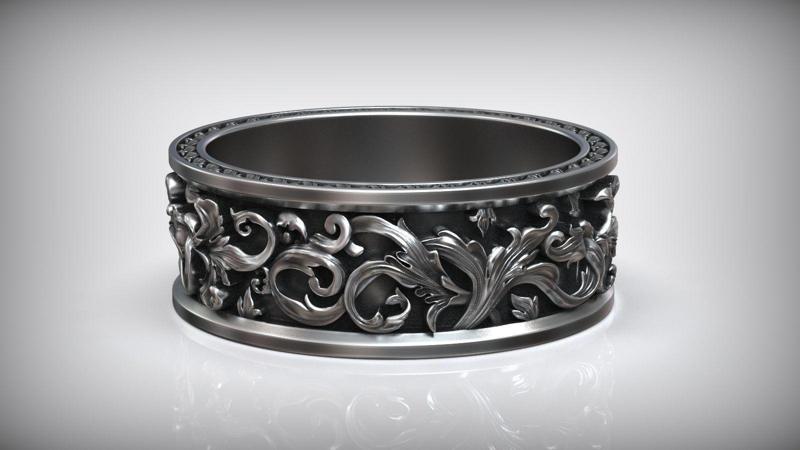 Royal Carved Rococo Ornament Wedding Band