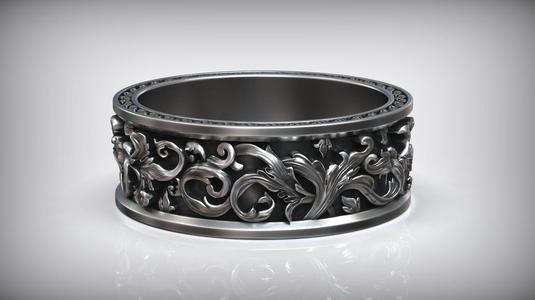 Royal Carved Rococo Ornament Wedding Band