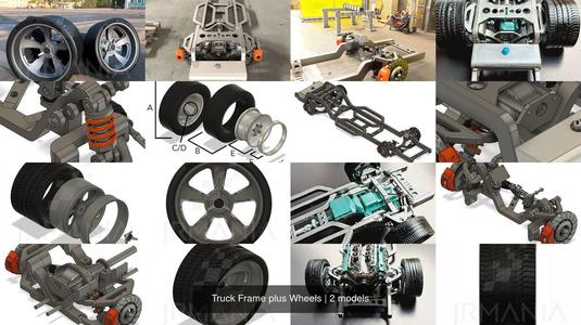 Truck Frame plus Wheels 3D Model Collection