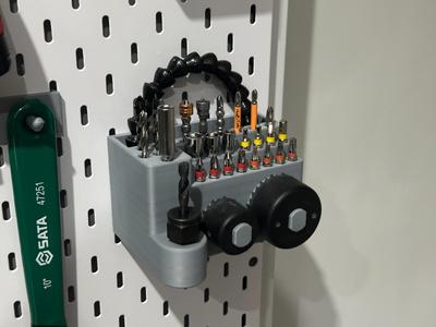 Extensive drill bit and accessory storage adapter for IKEA pegboard 2mm/5mm