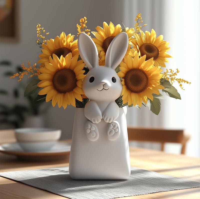3D Printed Bunny Vase – Cute Animal Flower Holder for Home Decor and Gifts