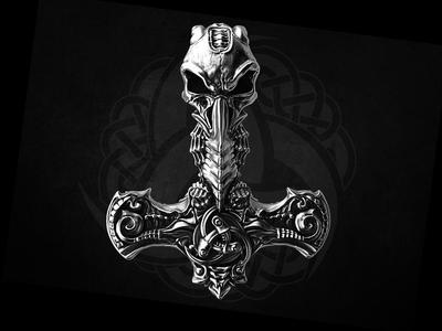 THOR Hammer Pendant with Odins Horn 3d Print Model