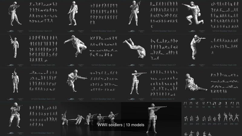 400 WWII soldiers 3D Model Collection