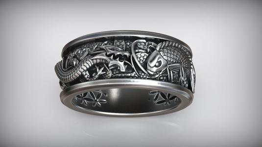 Dragon VS Koi Carp Fish Japanes Traditional Pattern Ring