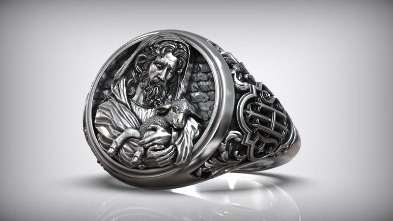 Jesus Christ Shepherd Holding Lamb Christian Ring